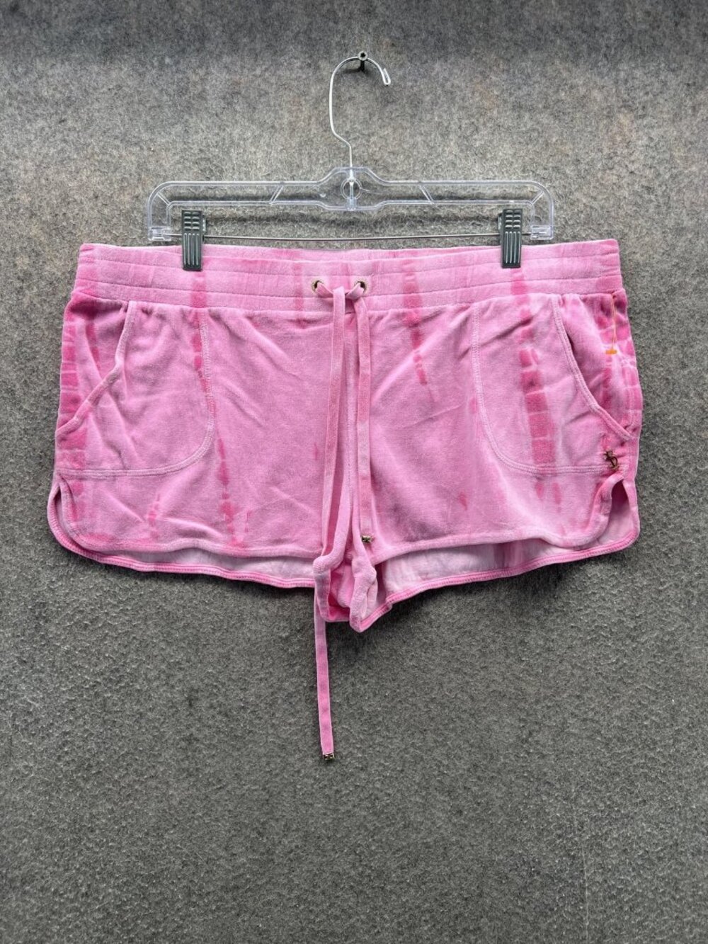 Juicy Couture Shorts Women Large Pink Tie Dye Velour Sweat Drawstring Vintage US